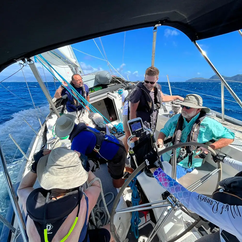 crew sailing in the caribbean
