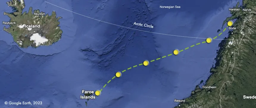 sailing faroes to norway route map