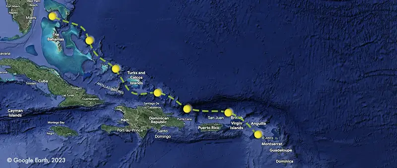 offshore sailing route antigua to bahamas