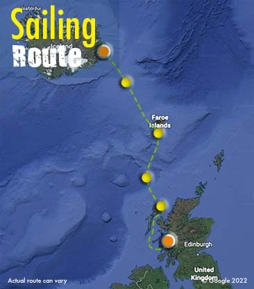 Iceland to scotland sailing route map