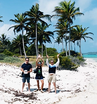 crew exploring on beach