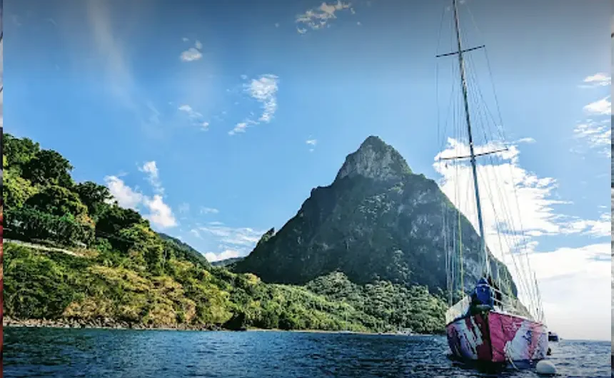 yacht at anchor in caribbean