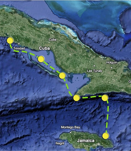 jamaica to cuba route map