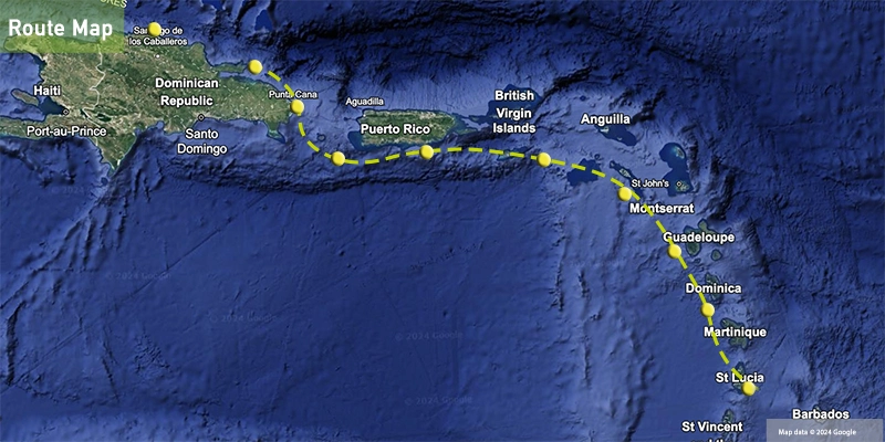 sailing route map st lucia to dominican republic