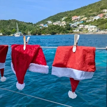 Santa hats on boat